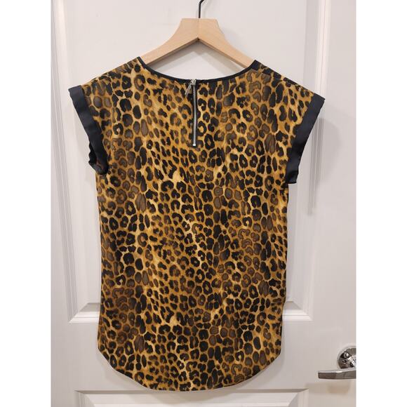 Express Mixed Media Leopard Print Blouse - Picture 2 of 7